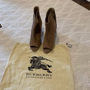 Burberry Suede Peep Toe Booties with Fringe NWT!